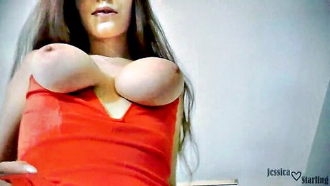 Busty Asian step-mommy exposes huge tits in red dress POV tease
