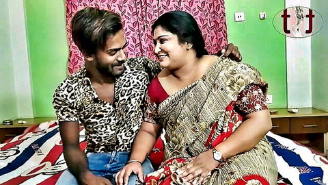 Hot Indian wife in saree embraces mother-in-law's boyfriend intimately