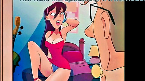 Animated kinky boyfriend dominating girlfriend in red dress on phone call
