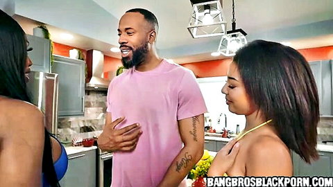 Lia Lovely and Malina Melendez tease with Jovan Jordan in kitchen