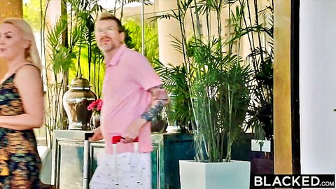 Blonde Kelly in dress with Aaron outdoors before steamy lingerie creampie