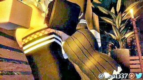 Asian woman in striped stockings at hot springs, debt trouble scene