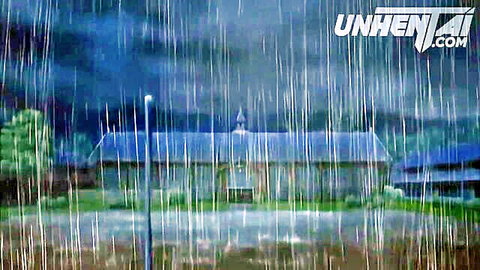 Rainy school exterior in uncensored hentai teacher-student hardcore