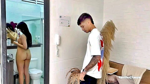 Yenifer Chacon naked in bathroom with stepbrother Danner Mendez