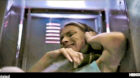 Macy Meadows restrained and smiling in alien hentai scene
