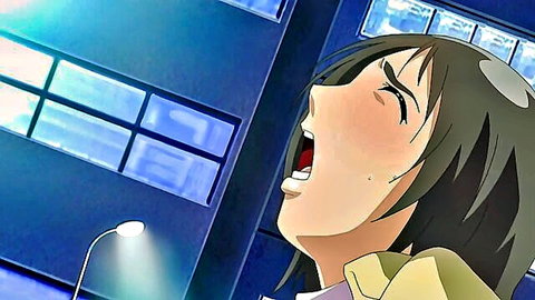 Anime schoolgirl moaning in ecstasy outdoors at night