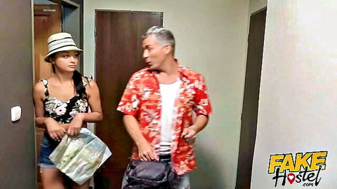 Daphne Klyde as cute Ukrainian backpacker meets older hostel owner in Fake Hostel