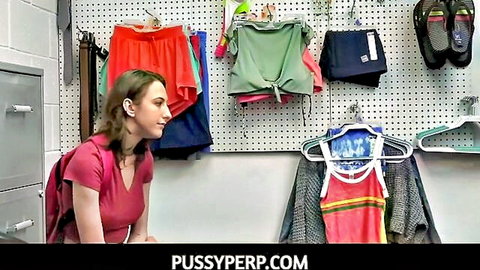 Tristan Summers in pink top, seductive glance in locker scene