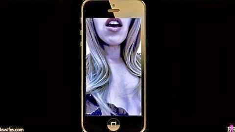 Blonde woman with open mouth and deep cleavage in cuckquean cuckold scene
