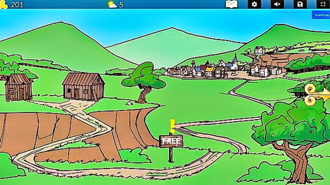 Cartoon village brothel scene with free sign, men fucking the queen in animated style