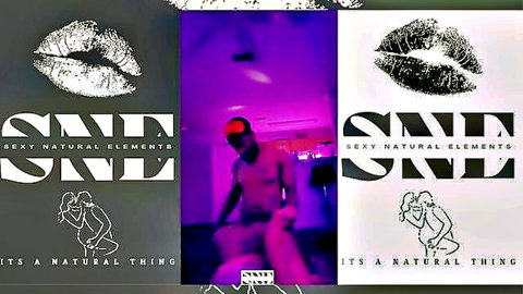 Black man posing nude on floor in purple light, Sne Films him & her back shots