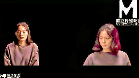 Two Asian women with black and purple hair in gray hoodies, Madou Media JAV thumbnail
