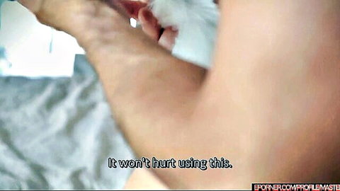 Penny Love's arm teased with fluffy toy in uncle roleplay scene