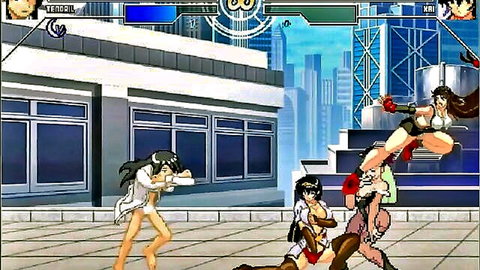Morrigan and Tifa in explicit hentai fight with nudity and action poses