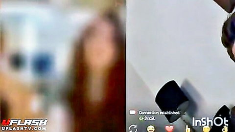 Blurry amateur webcam flashing cleavage in live connection established stream