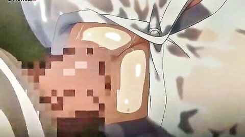 Pixelated hentai anime girl with massive glowing tits exposed and censored nipples