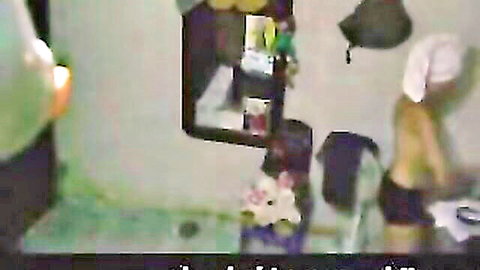 Young Latina neighbor's daughter teasing nude in bathroom