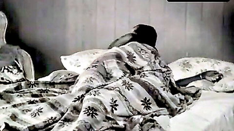Michelle Legrande lying nude on bed, bare back and butt visible in vintage scene