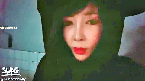 Dolly in casual KTV hoodie selfie, Asian beauty with red lips