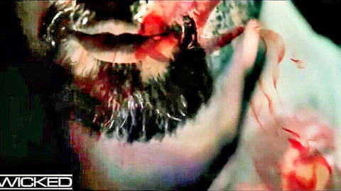 Derrick Pierce in intense bloody close-up adult scene