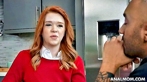 Ariel Darling in Teacher's Pet, redhead in sweater chats intimately with stud in kitchen