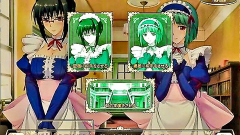 Anime maids Seira and twin in frilly blue uniforms posing in Fuuki Inchou Seira 9