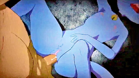 Blue catgirl hentai slut gets tight blue pussy fucked by muscular tan cock