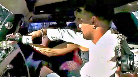 Alex pouring drink for Eva in car, amateur sex tape thumbnail