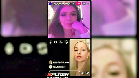 Amateur IG live cumflash with brunette and blonde models flashing