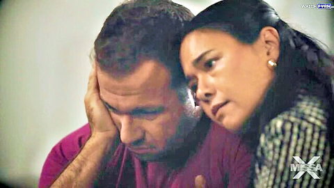 Dana Vespoli in emotional embrace with man in Busted adult scene