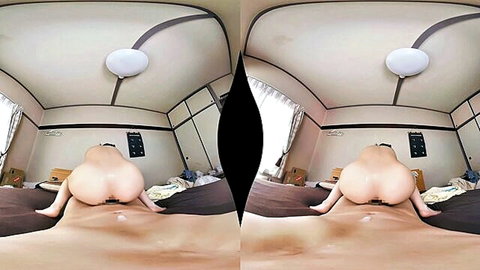 VR POV of nude Asian woman in doggy style position on bed
