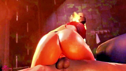 Anna AJ hentai: bent over in red outfit, big ass exposed, doggy penetration