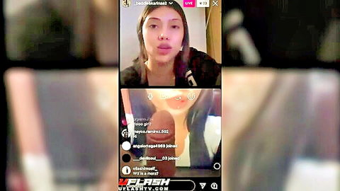 Asian amateur flashing dark pussy tease in Instagram live stream