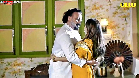 Indian DILF stepdad passionately hugs young South Asian stepdaughter in yellow saree