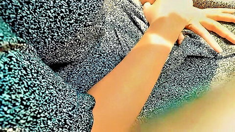 Young amateur girl fingers her pussy under sparkly dress spreading legs wide