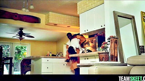 Petite Xxlayna Marie bent over taking Candyman's big black cock in kitchen