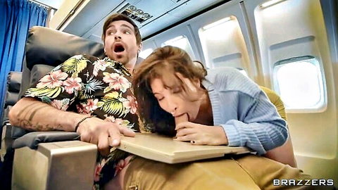 LaSirena69 sucks off guy on airplane in Hazel Grace Brazzers scene
