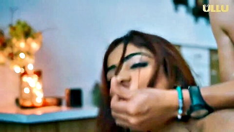 Indian brunette in intense face grab by man, Ullu hot web series scene