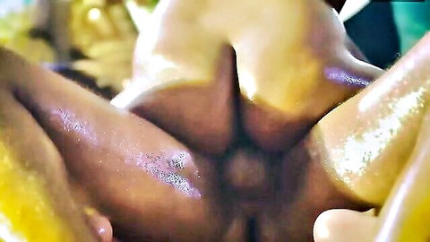 StarSudipa oiled pussy close-up in erotic massage, glistening dark skin