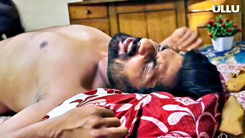 Bearded Desi man in ecstasy during intense MILF maid sex scene from Palang Tod