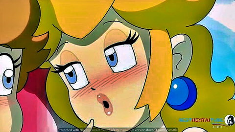 Hentai Princess Peach blushing ahegao face with wide eyes open mouth and flushed cheeks