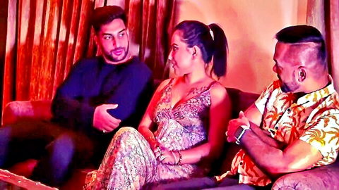 Desi girl with two boyfriends in teasing threesome preview, Hindi audio black porn