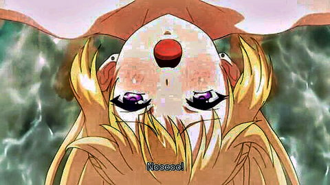 Blonde hentai girl with purple eyes and big breasts in underwater tease
