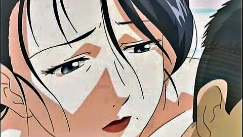 Mitsuko hentai close-up intense blue eyes black hair cheating intimate scene
