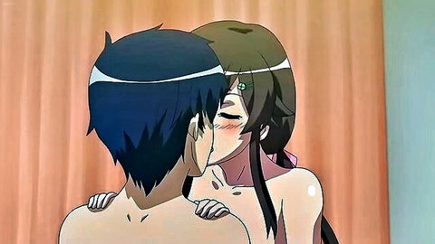 Anime hentai couple passionately kissing while nude embrace