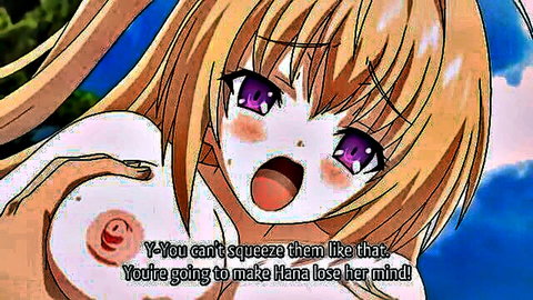 Blonde anime teen Hana with massive tits squeezed in lustful hentai scene