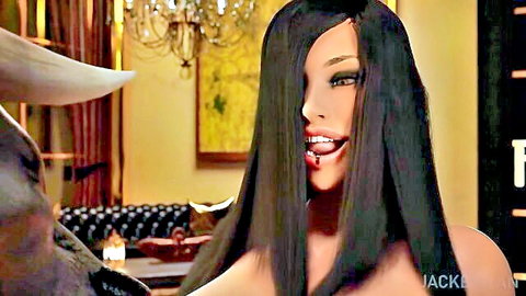 Seductive hentai babe with long black hair, green eyes, and lip piercing in Sandra's Blessing