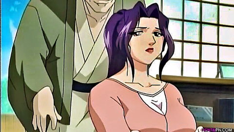 Purple-haired MILF submissive with neighbor in hentai scene