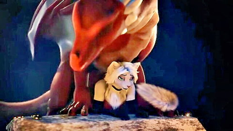 Furry anthro cat prostitute under feral red dragon in hentai porn scene