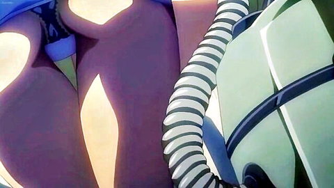 Hentai anime girl with massive purple breasts and tentacle insertion